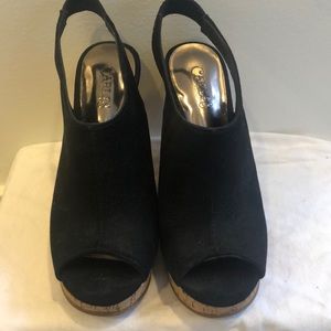 Black suede peep toe wedge